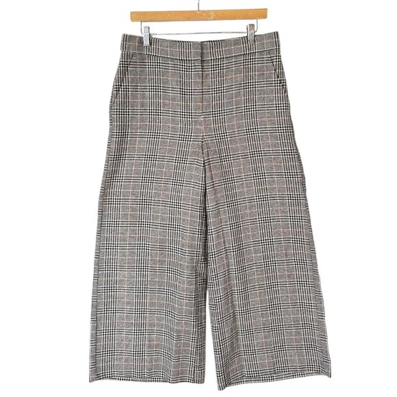 Loft Curvy Glen Plaid High Rise Wide Leg Crop Trouser Pants Size 8 - Picture 3 of 8
